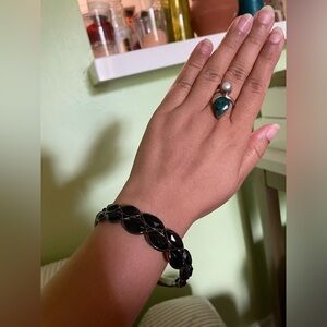 Silver and black stone bracelet